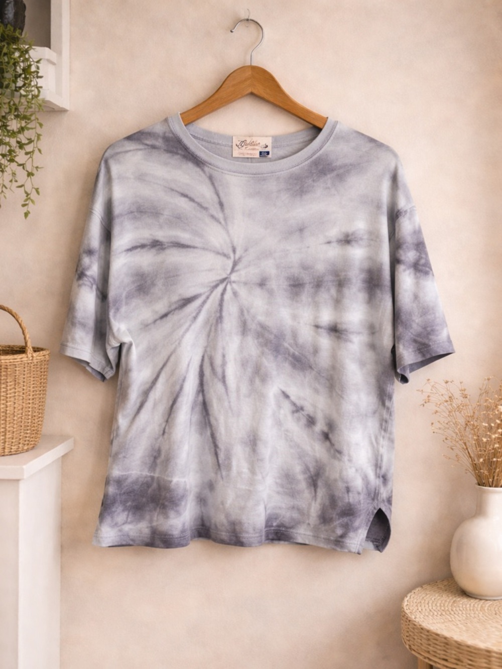 Anthropologie Maronie Tie Dye Tee Gray Knit Shirt Medium USA Made Cotton Modal